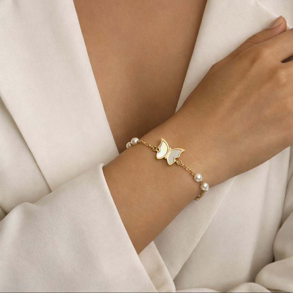 Playful Butterfly Pearl Bracelet