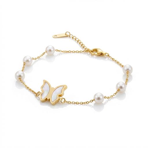 Playful Butterfly Pearl Bracelet