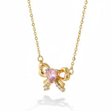 Pink Heart Bow Necklace