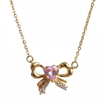 Pink Heart Bow Necklace