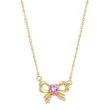 Pink Heart Bow Necklace