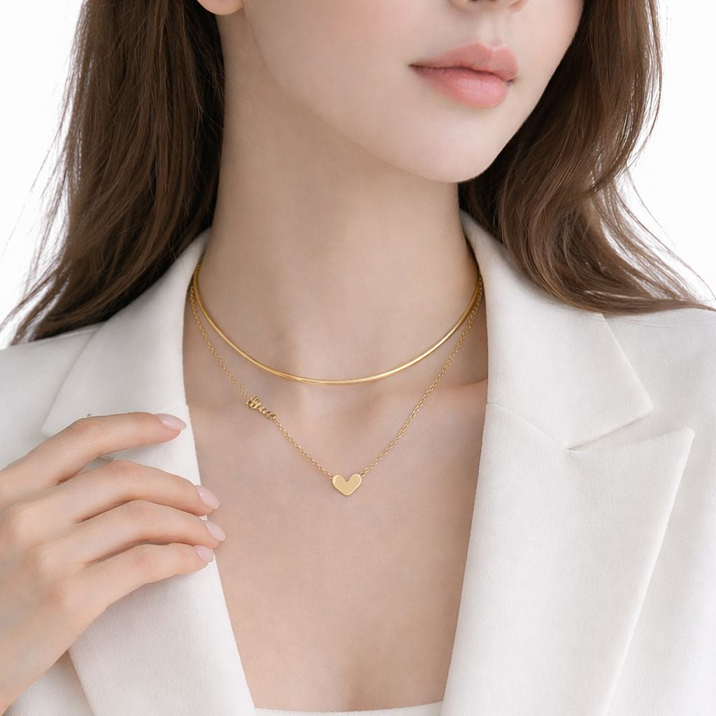 Snake & Chain with Heart Pendant Necklace