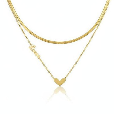 Snake & Chain with Heart Pendant Necklace