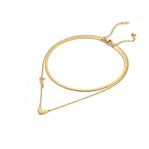 Snake & Chain with Heart Pendant Necklace