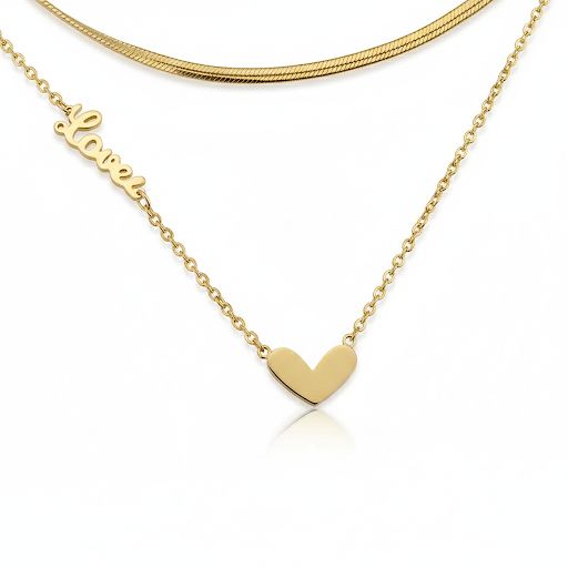 Snake & Chain with Heart Pendant Necklace