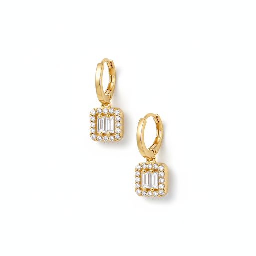 Baguette Halo Earrings