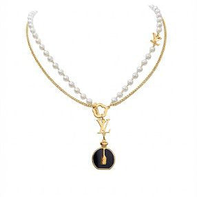 Black L-V Pearls Necklace