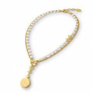 Gold L-V Pearls Necklace
