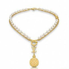 Gold L-V Pearls Necklace
