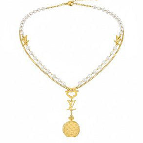Gold L-V Pearls Necklace