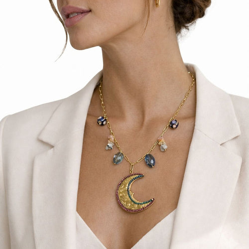 Bohemian Celestial Crescent Moon Necklace
