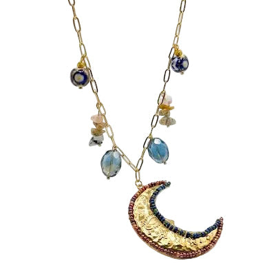 Bohemian Celestial Crescent Moon Necklace
