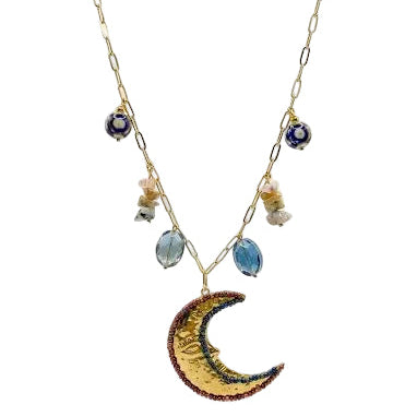 Bohemian Celestial Crescent Moon Necklace