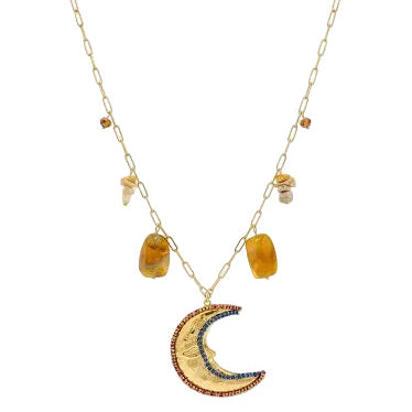 Crescent Moon Agate Stone & Crystal Necklace