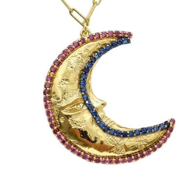 Crescent Moon Agate Stone & Crystal Necklace
