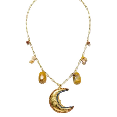 Crescent Moon Agate Stone & Crystal Necklace