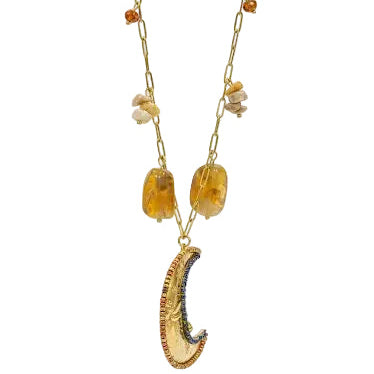 Crescent Moon Agate Stone & Crystal Necklace