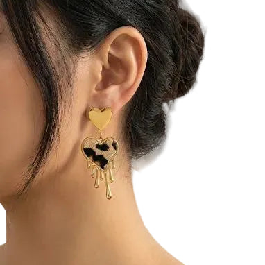 Dripping Heart Leopard Print Earrings
