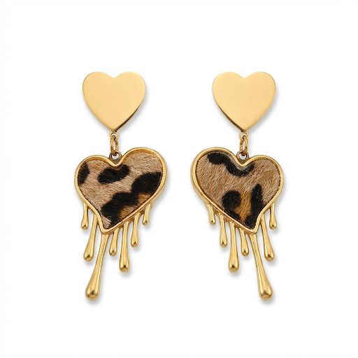 Dripping Heart Leopard Print Earrings