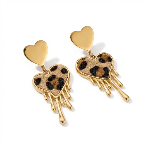Dripping Heart Leopard Print Earrings