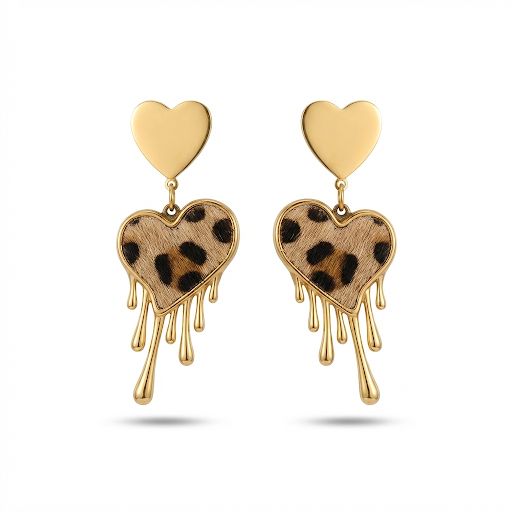 Dripping Heart Leopard Print Earrings