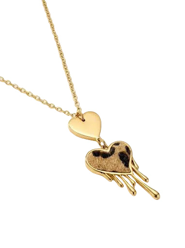 Dripping Heart Leopard Print Necklace