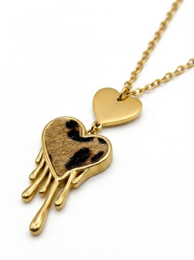 Dripping Heart Leopard Print Necklace