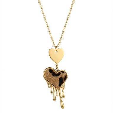 Dripping Heart Leopard Print Necklace