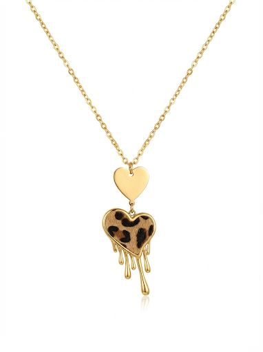 Dripping Heart Leopard Print Necklace