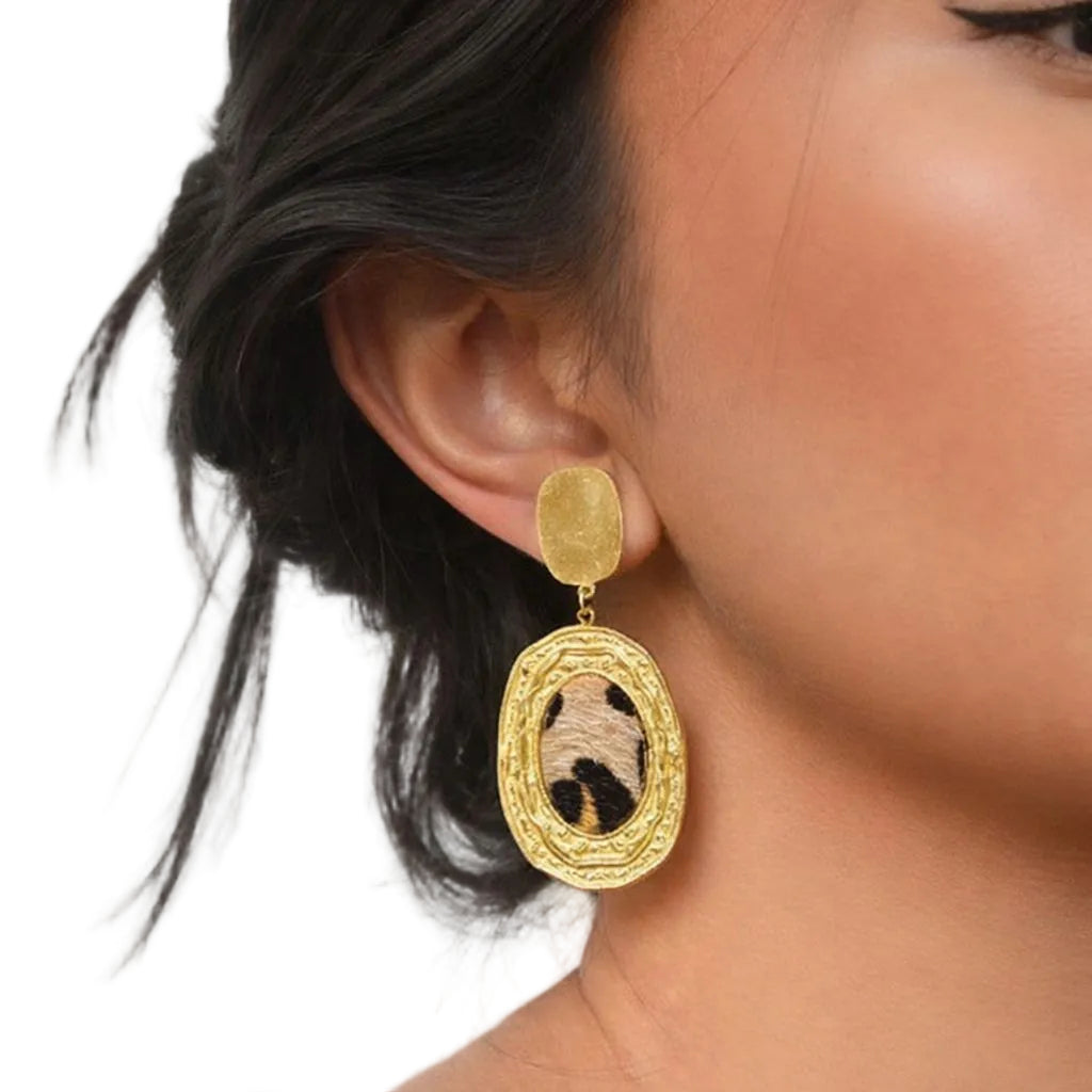 Leopard Print Oval Earrings