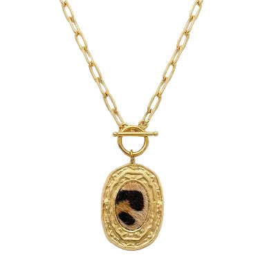 Leopard Print Oval Necklace With T-Lock