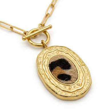 Leopard Print Oval Necklace With T-Lock