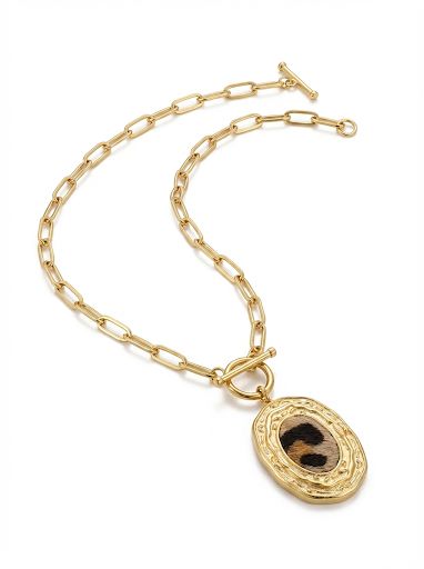 Leopard Print Oval Necklace With T-Lock