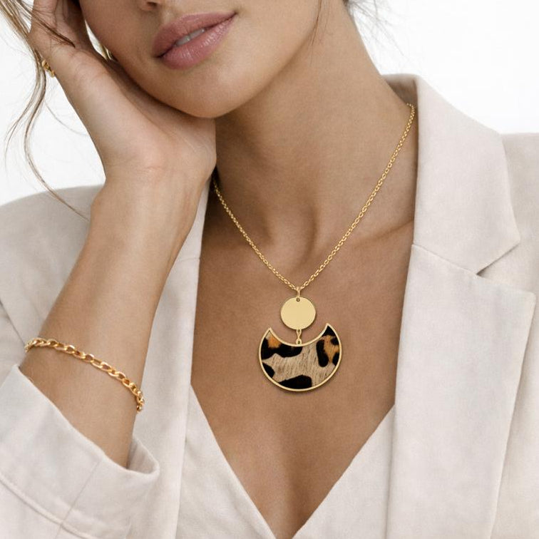 Leopard Print Crescent Moon Necklace