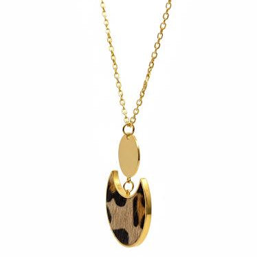 Leopard Print Crescent Moon Necklace