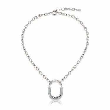 Silver Oval Horseshoe Necklace
