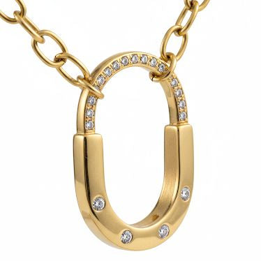 Gold Pave Oval Horseshoe Necklace