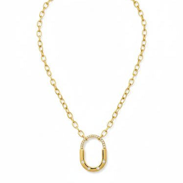 Gold Pave Oval Horseshoe Necklace