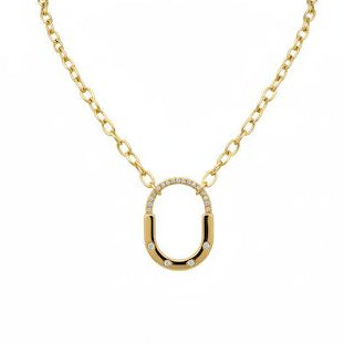 Gold Pave Oval Horseshoe Necklace