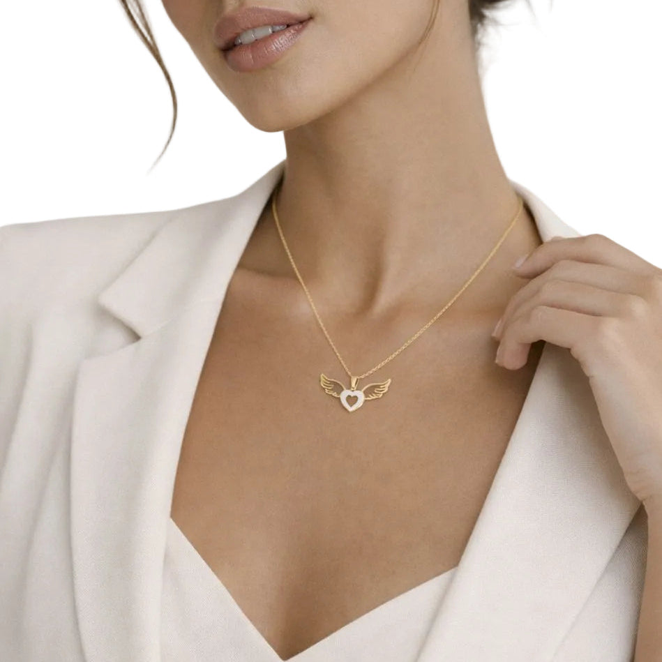 White Heart Wing Necklace