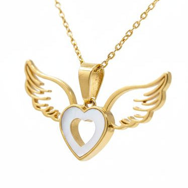 White Heart Wing Necklace