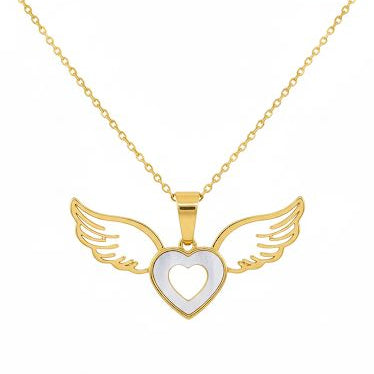 White Heart Wing Necklace