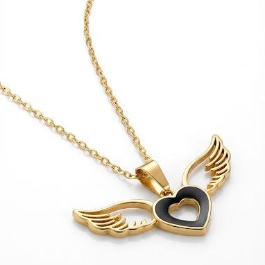 Black Heart Wing Necklace