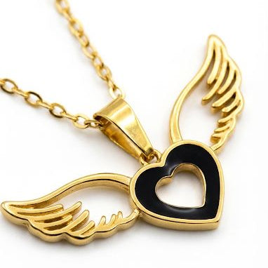 Black Heart Wing Necklace