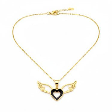 Black Heart Wing Necklace