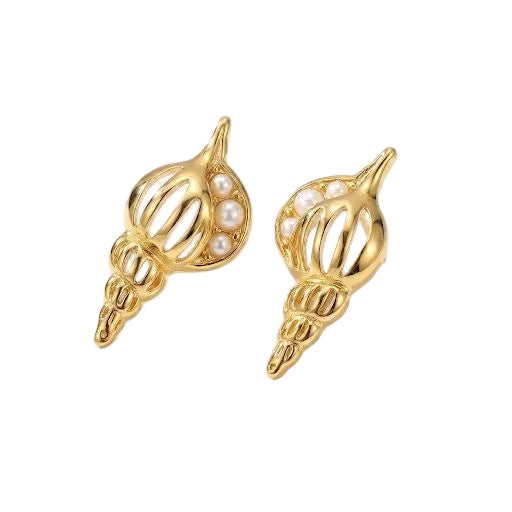 Shell Stud Earrings with White Pearl