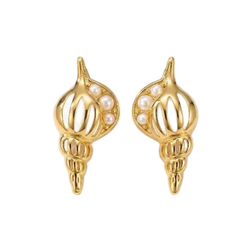 Shell Stud Earrings with White Pearl