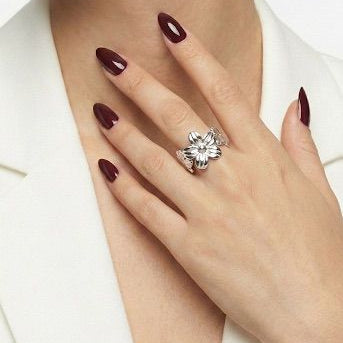 Silver Floral Band Ring