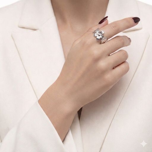 Silver Floral Band Ring