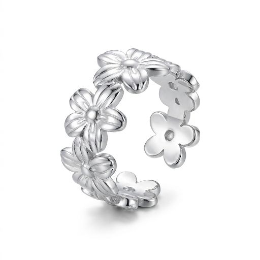 Silver Floral Band Ring